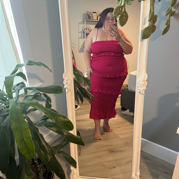 Pink Ruffled Midi Dress - Picture 2 of 3